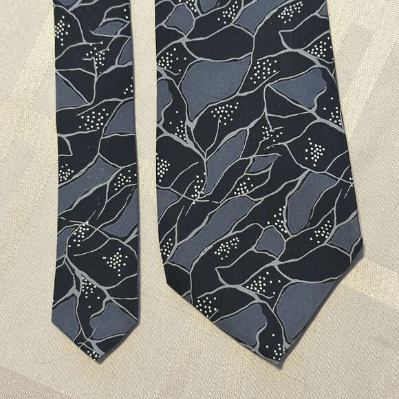 Vintage Bullocks Wilshire Silk Tie Made in Italy Black Gray Abstract 58.5"x 3.5" - Picture 3 of 7